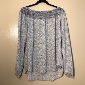 Gap Sheer White and Blue Blouse